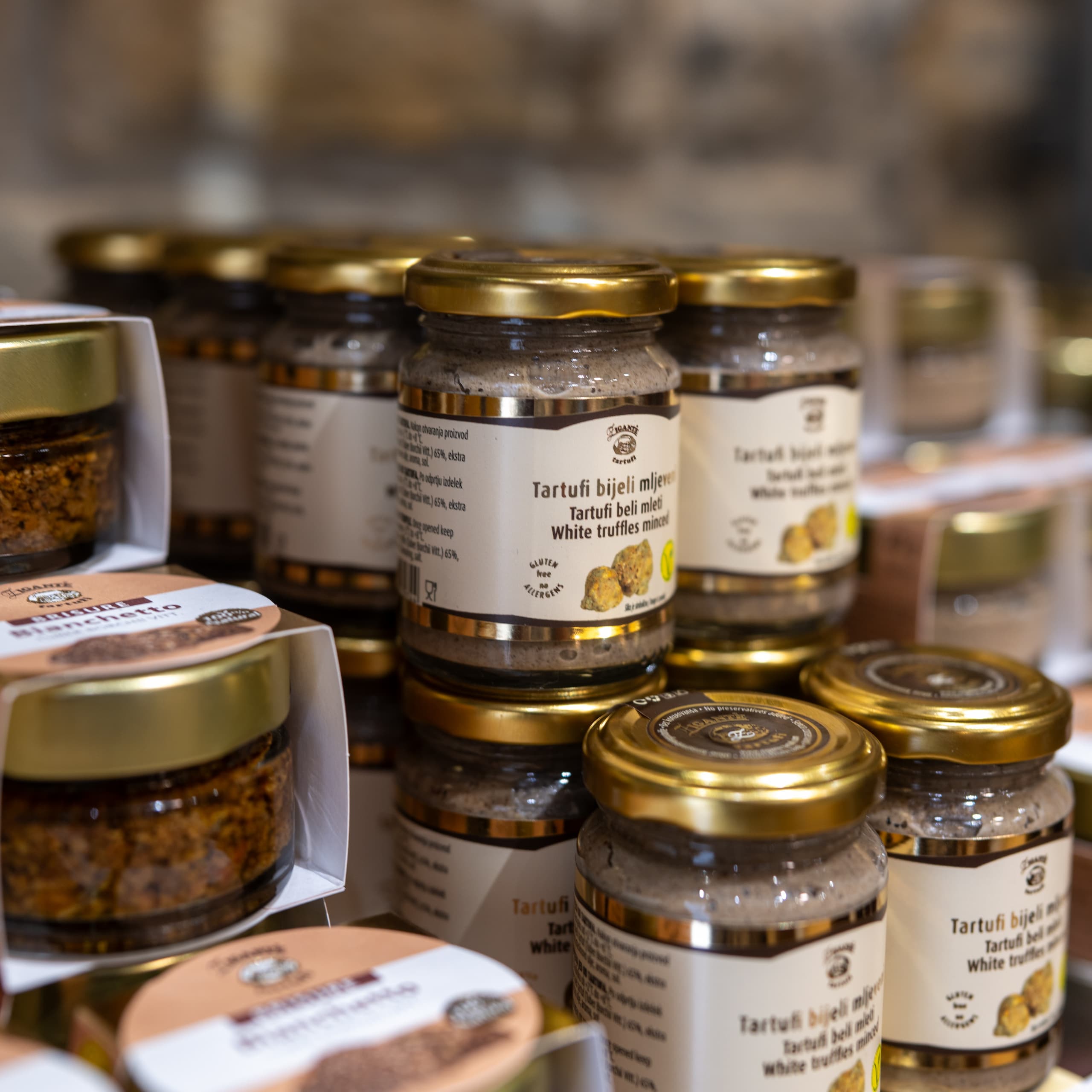 Minced white truffle products at the Zigante Tartufi shop in Grožnjan