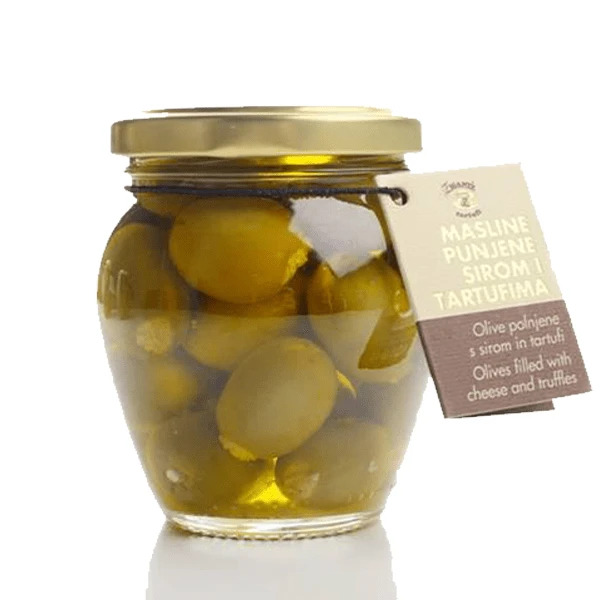 Olives filled with cheese and truffles